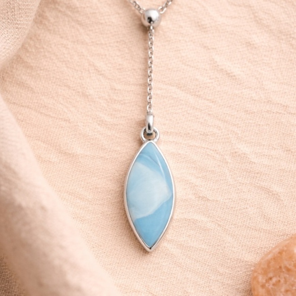 Natural Larimar Marquise Pendant | 925 Sterling Silver Timeless Everyday #550